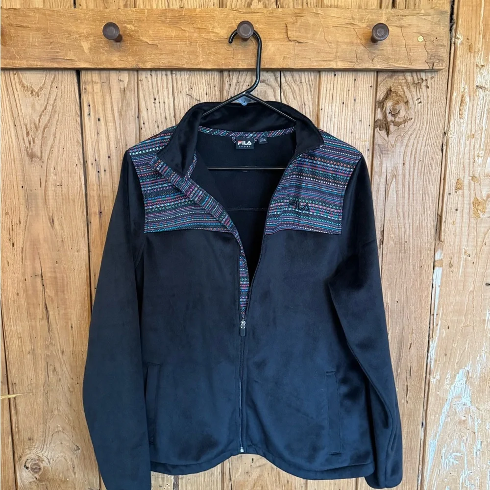 Fila Sport Black Fleece Jacket w/ Aztec Shoulder Panel – L - Picture 5 of 10